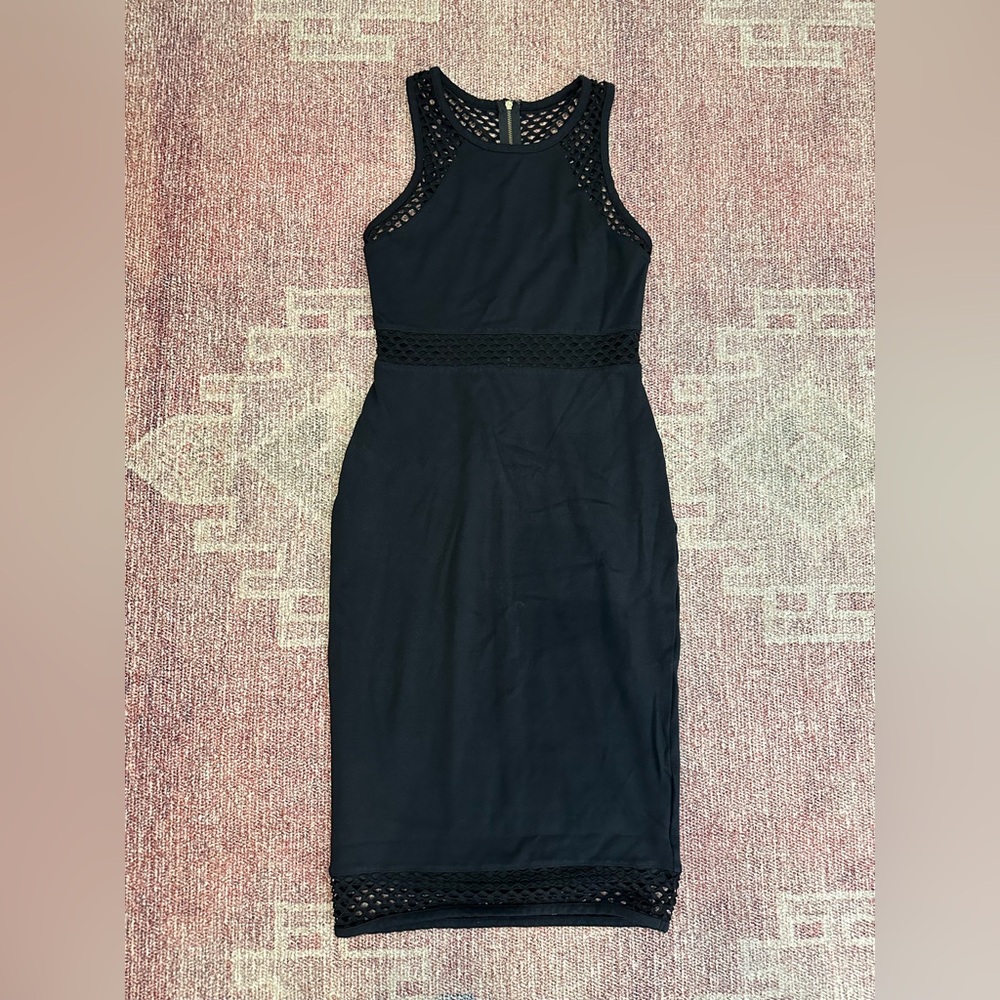 Express LBD fishnet detail body con midi dress sleeveless size 4